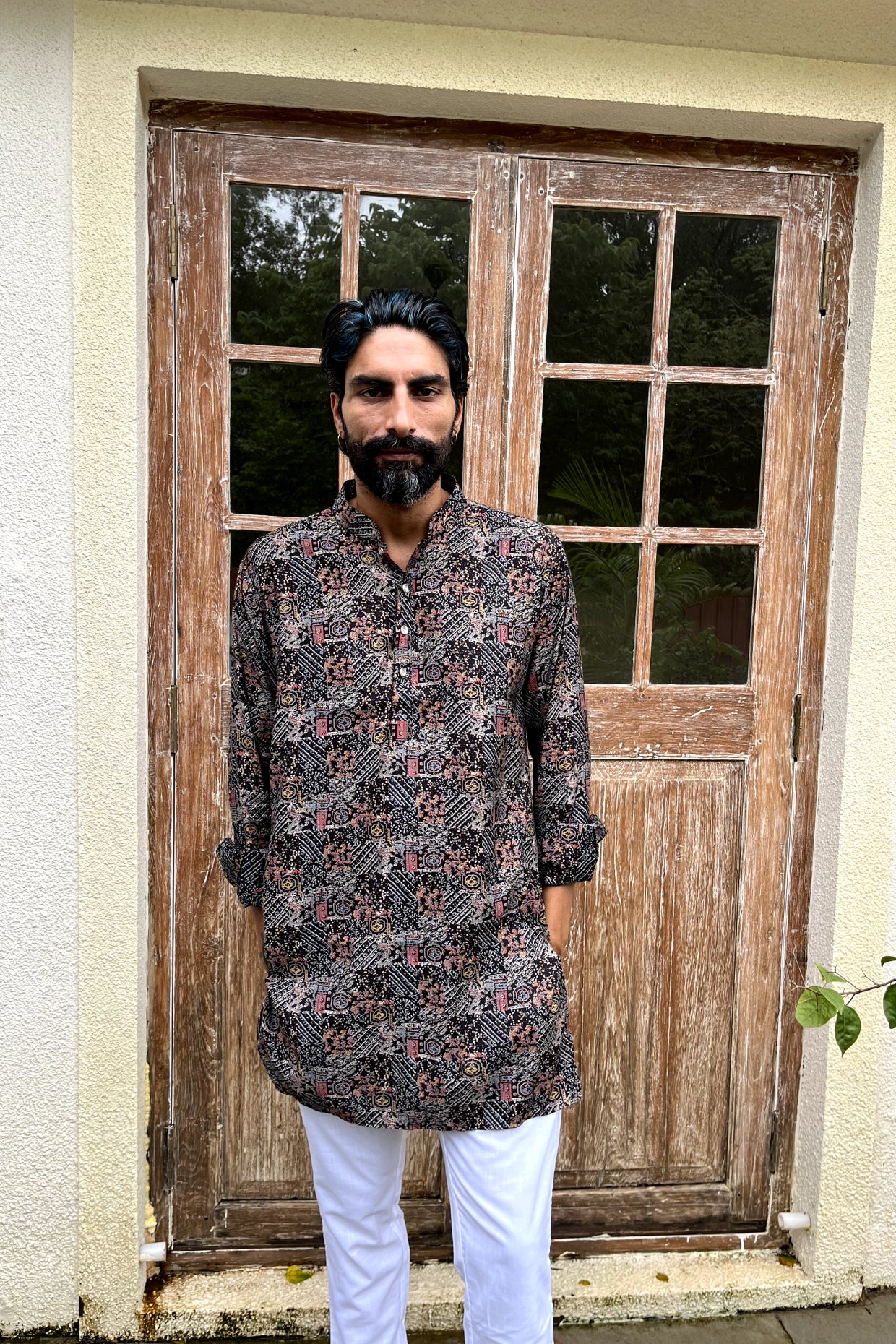 Foil Print Blended Silk Kurta Set