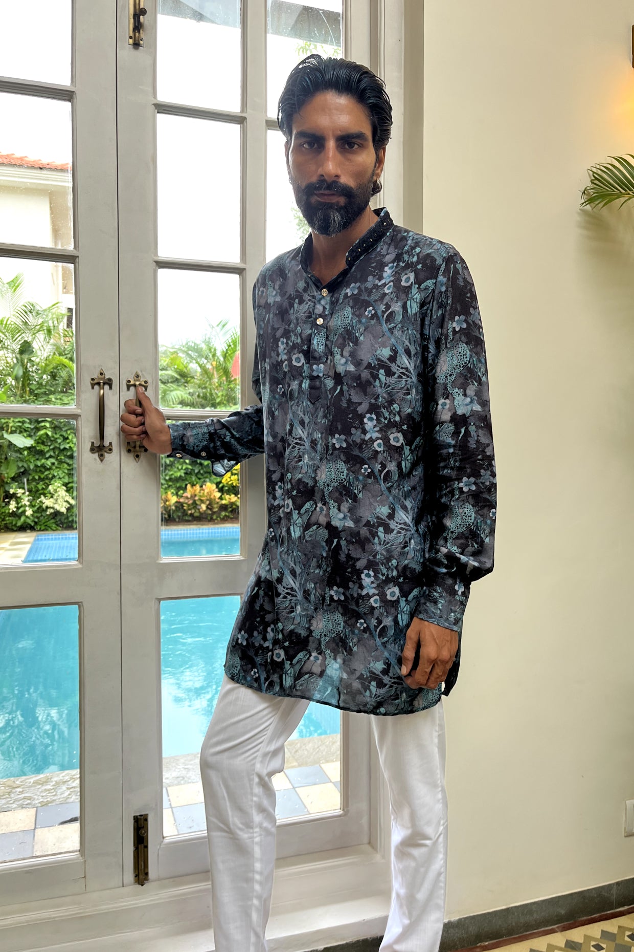 Black Printed Muslin Silk Kurta Set