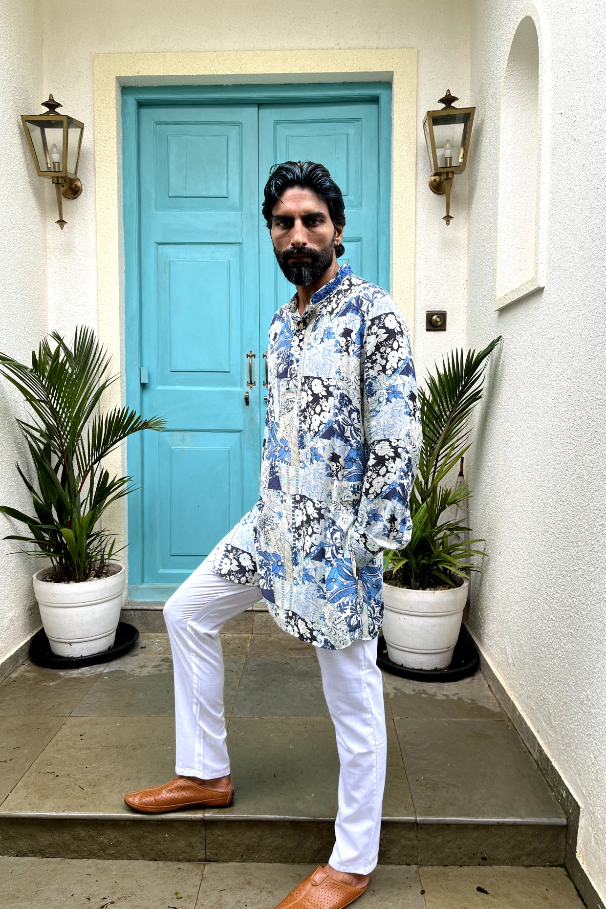 Blue Floral Muslin Silk Kurta Set - Spring Break