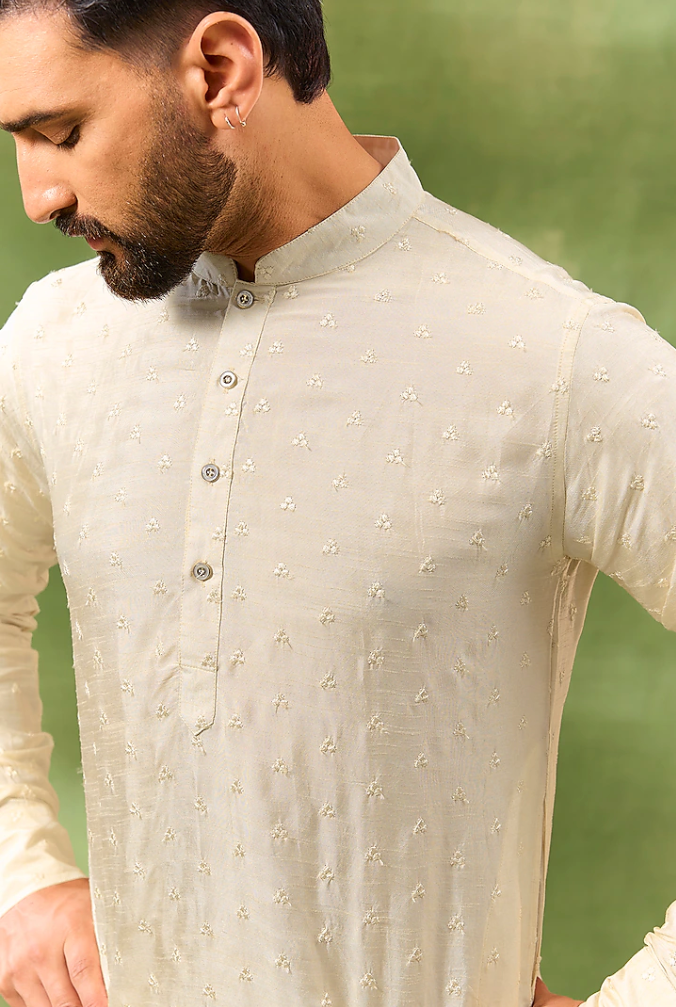 Ivory Thread Embroidered Kurta Set