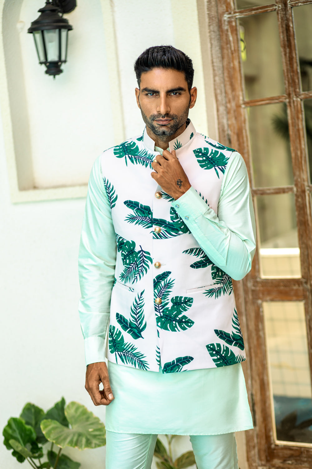 Tropical Print Bundi Jacket Kurta Set - Spring Break