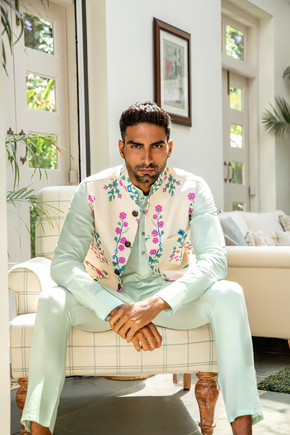 Floral Print Bundi Jacket with Kurta Set - Spring Break