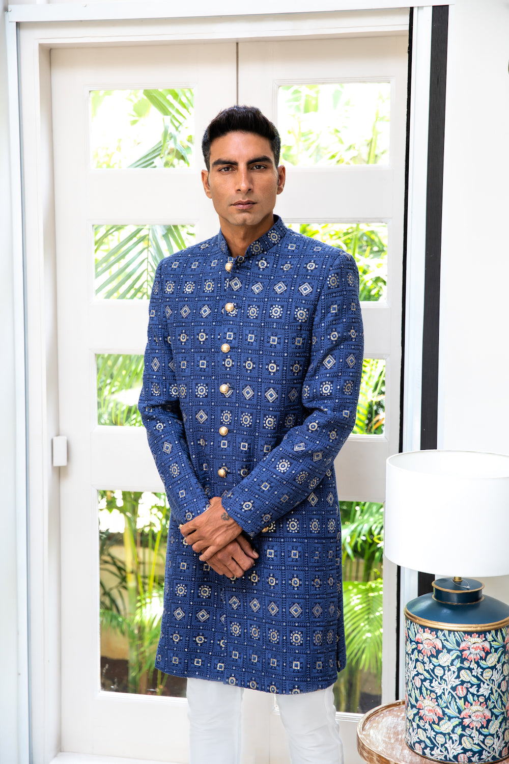 Navy Blue Embroidered Sherwani Set - Spring Break