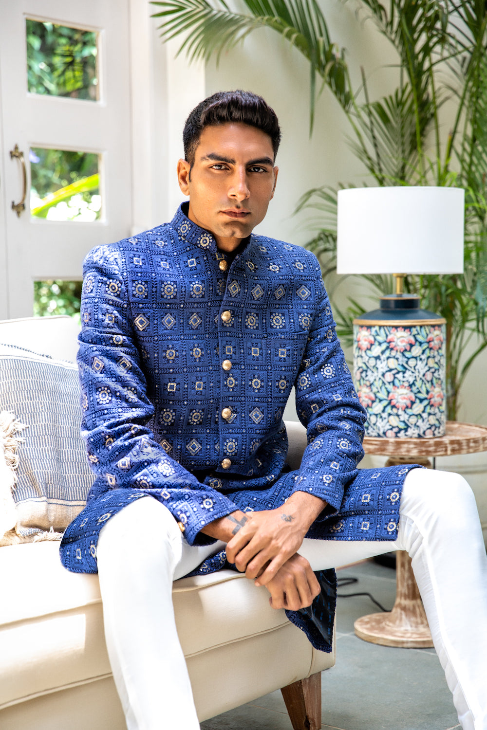 Navy Blue Embroidered Sherwani Set - Spring Break