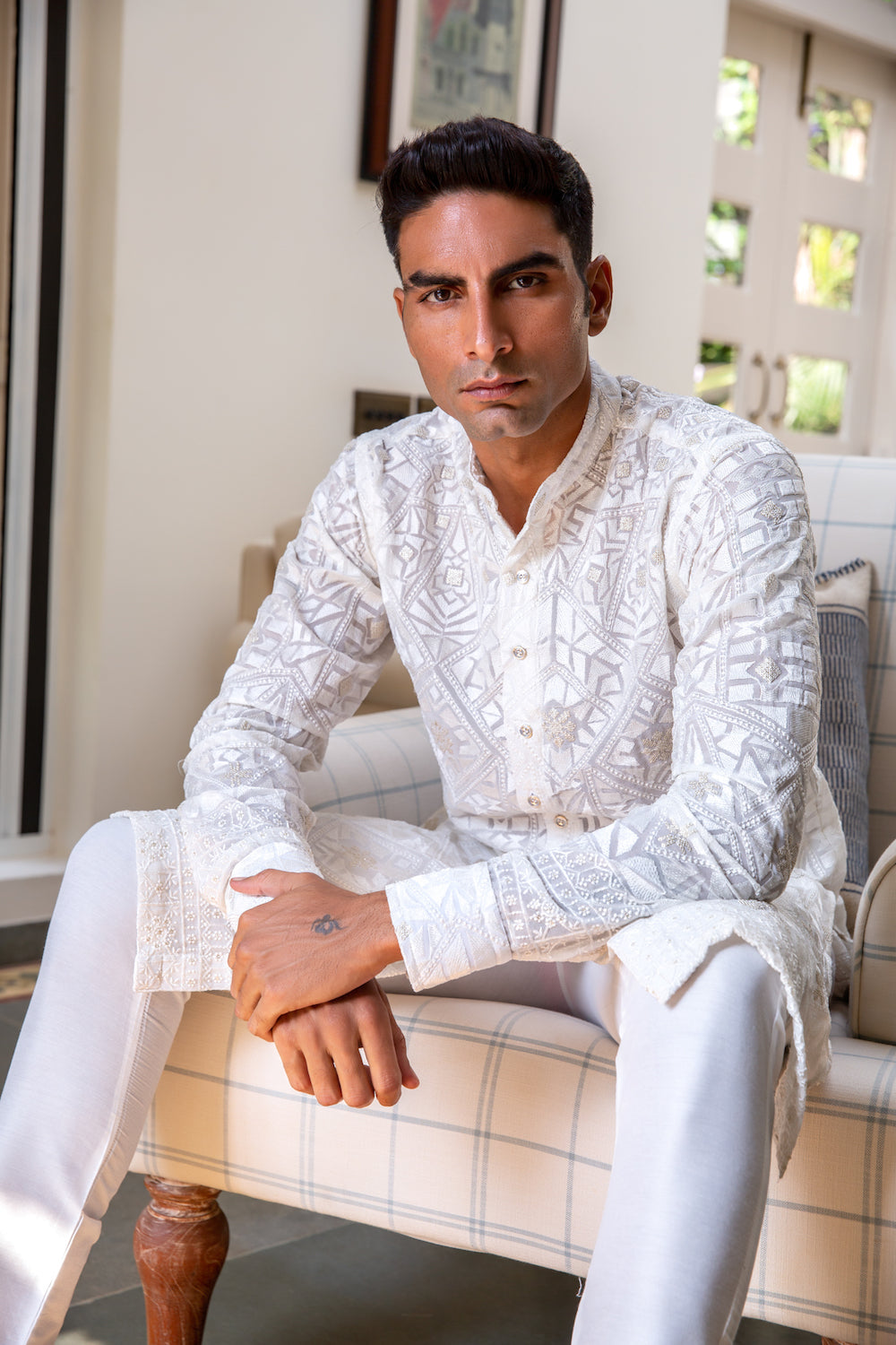 White Lucknowi Shirt Kurta Set - Spring Break