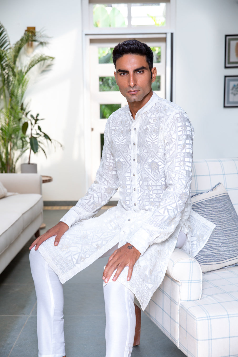 White Lucknowi Shirt Kurta Set - Spring Break