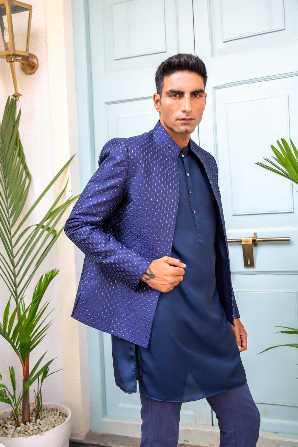 Navy Sequin Open Jacket Kurta Set - Spring Break