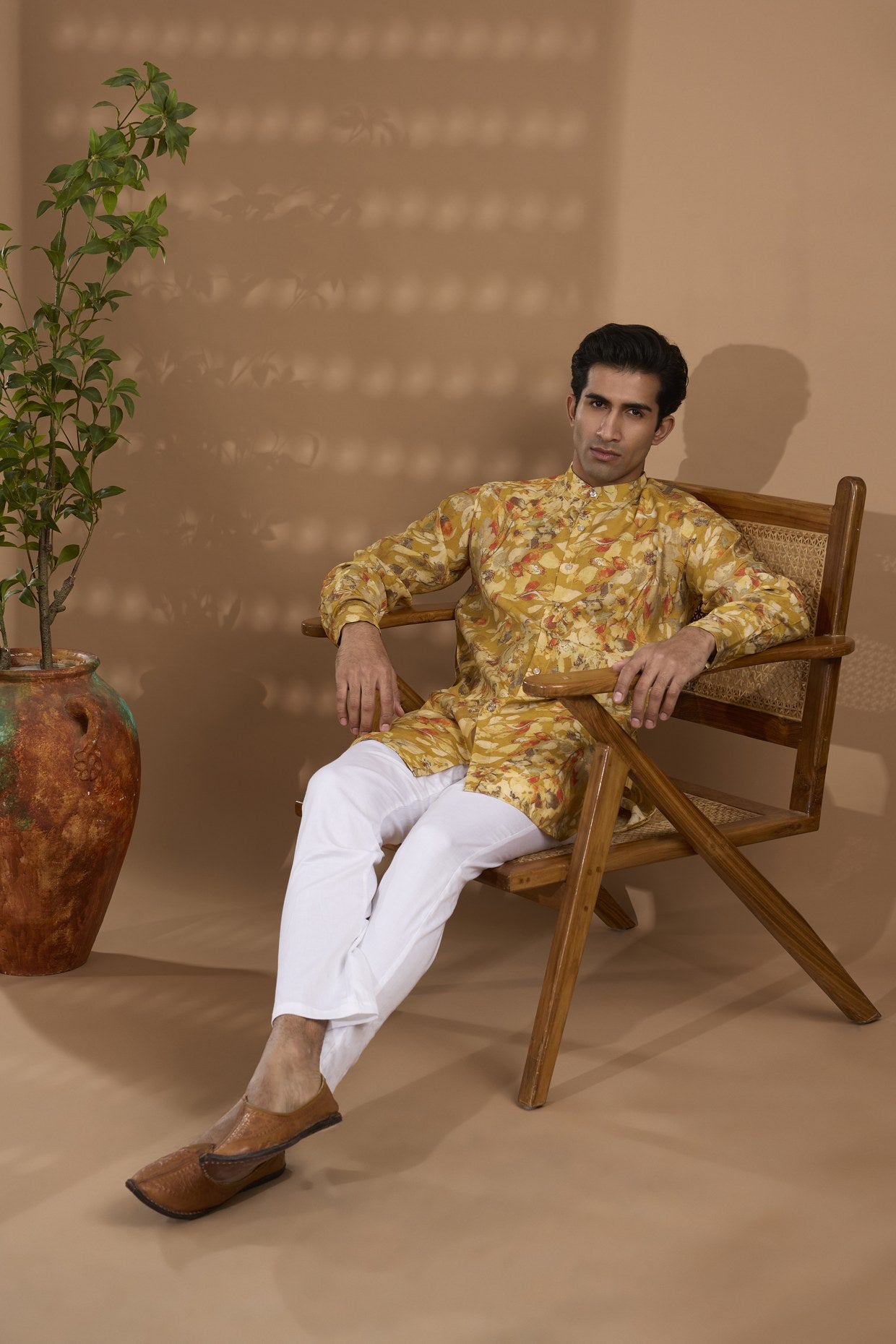 Yellow Blended Silk Printed Kurta - Spring Break