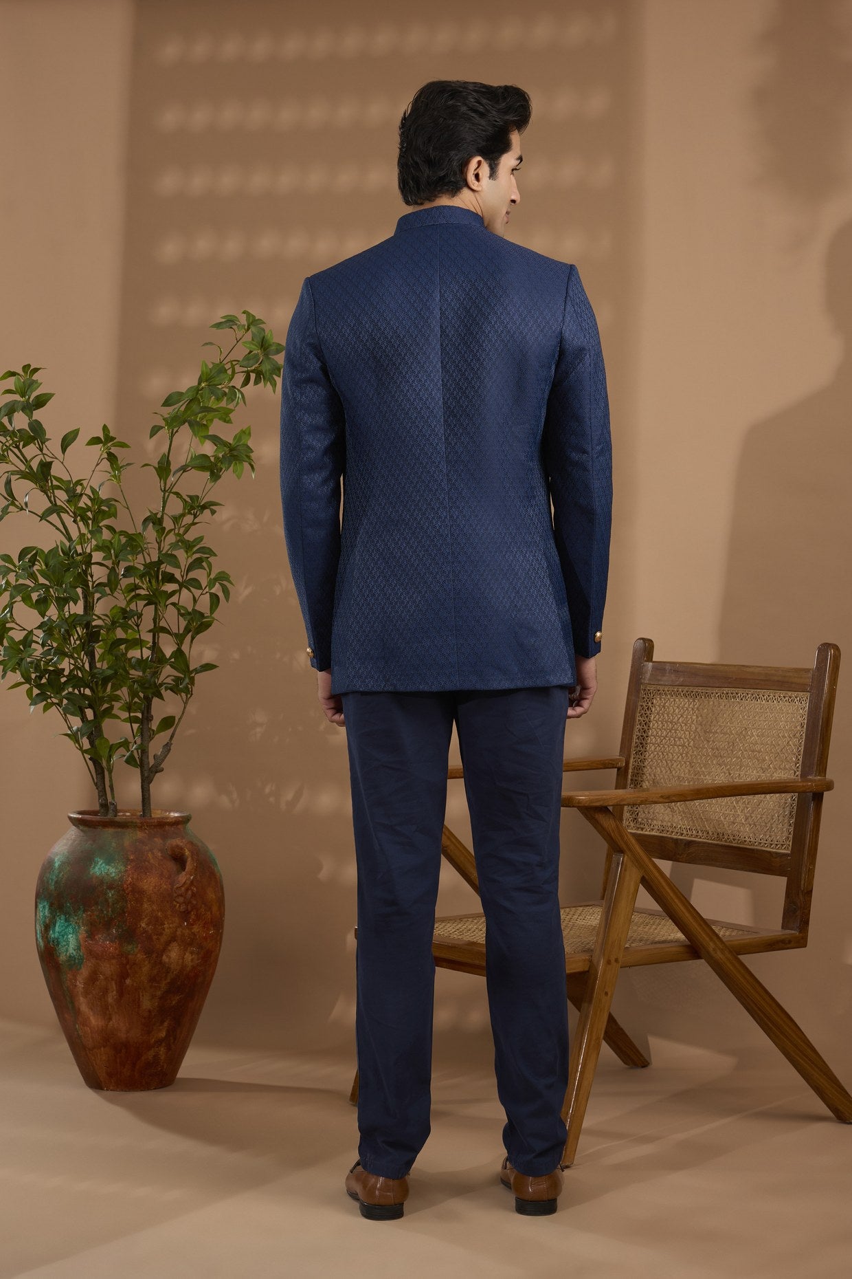Navy Jacquard Bandhgala Jacket - Spring Break