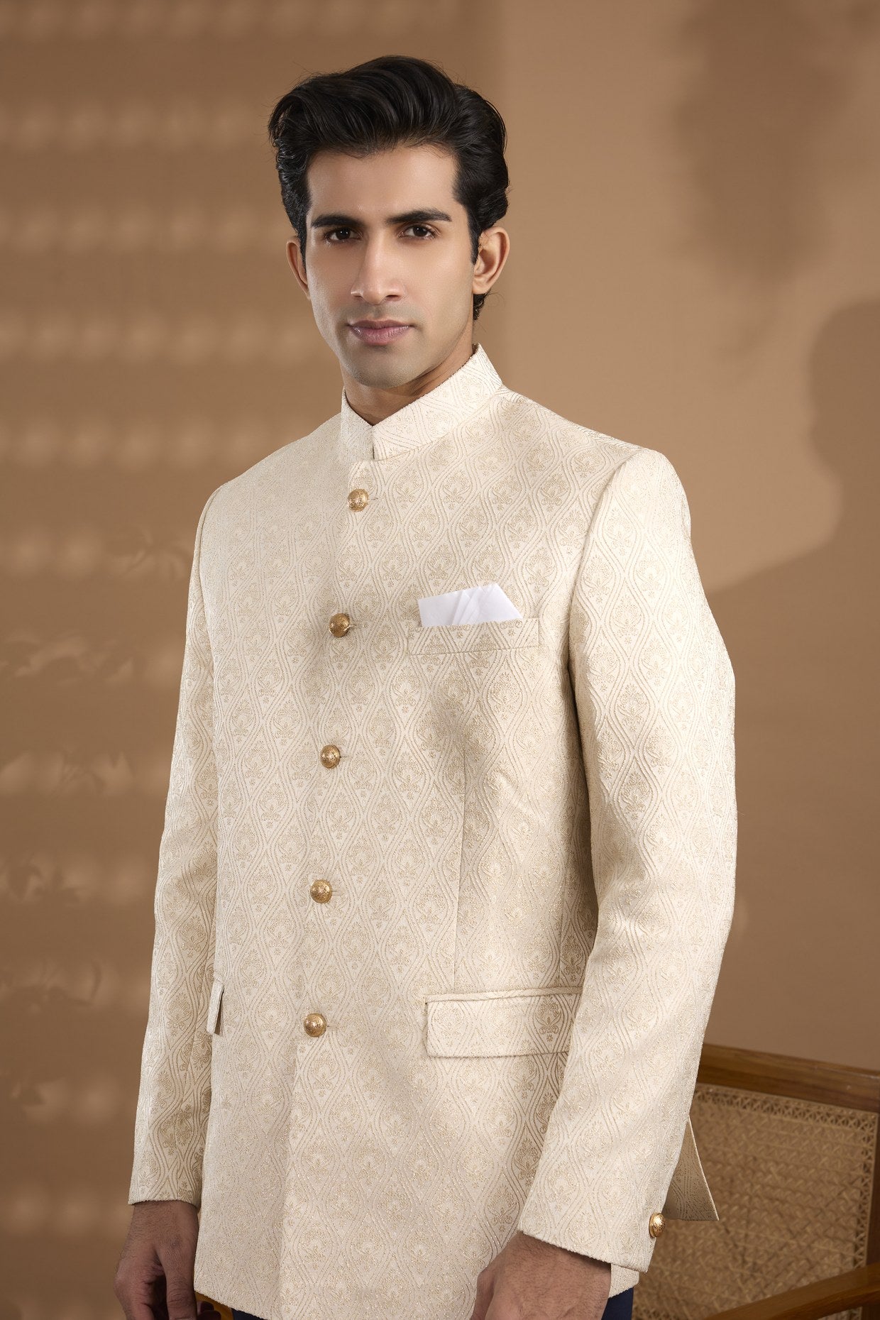 Ivory Jacquard Bandhgala Jacket - Spring Break