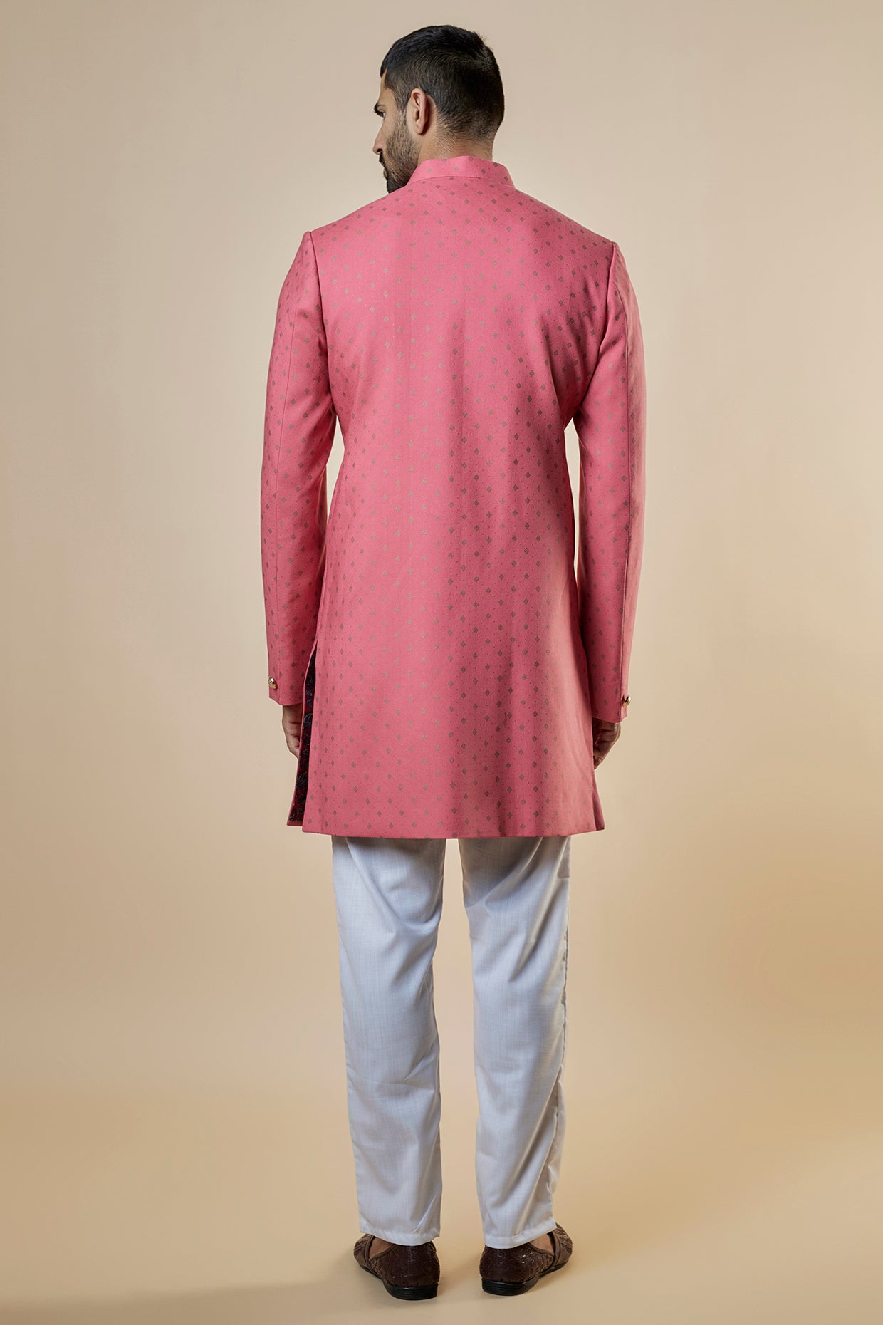 Pink Foil Print Sherwani Set