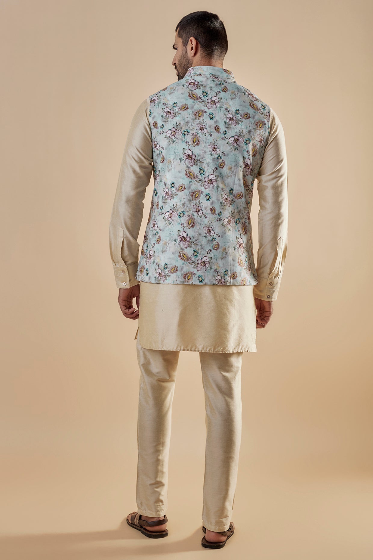 Blue Printed Nehru Jacket