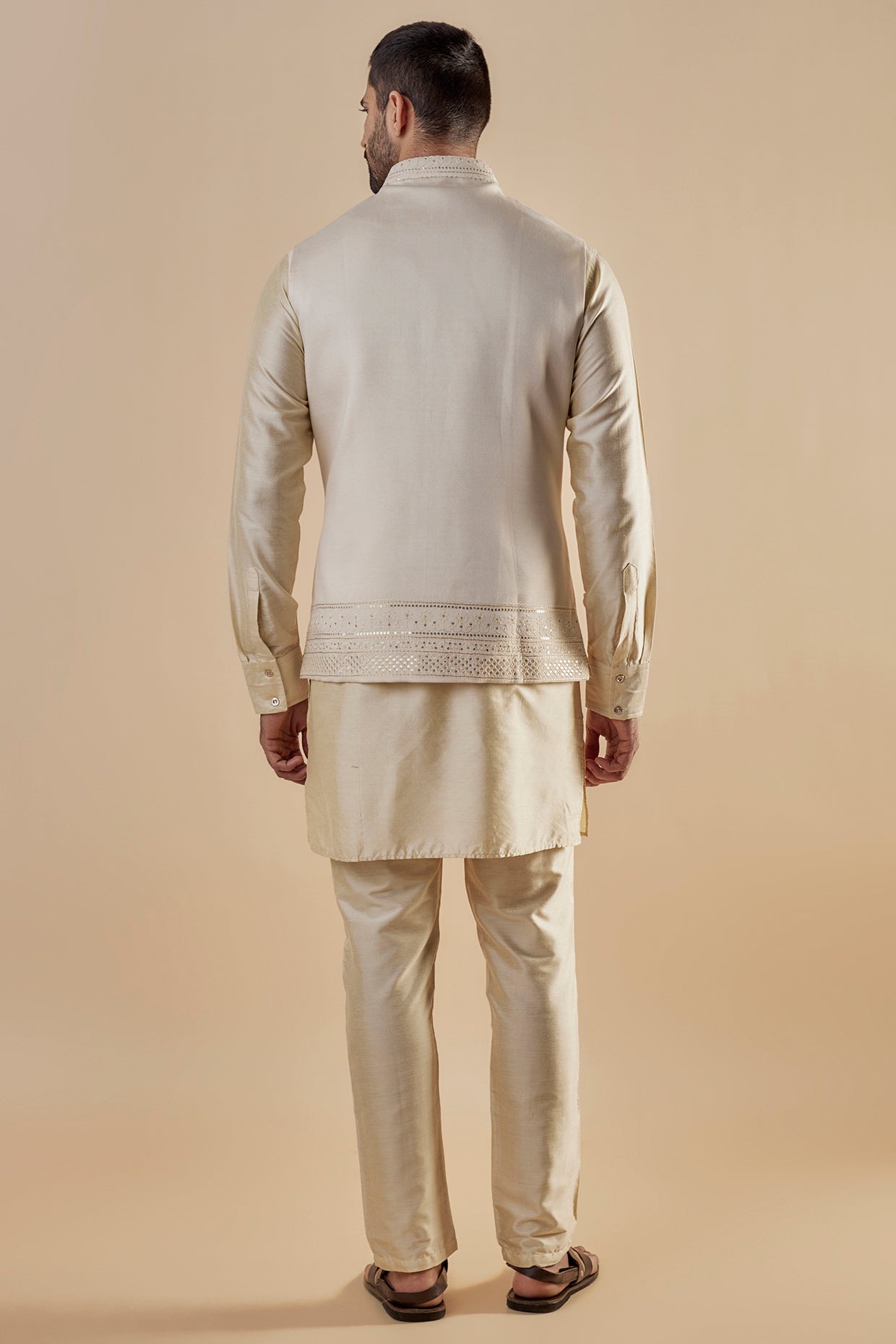 Cream Embroidered Bundi Jacket