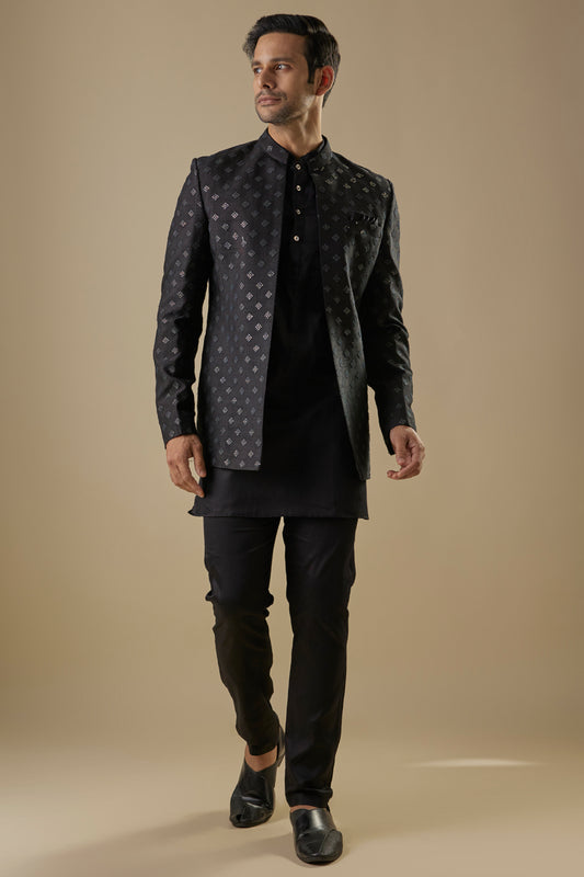 Black Open Jacket Indo Western Set