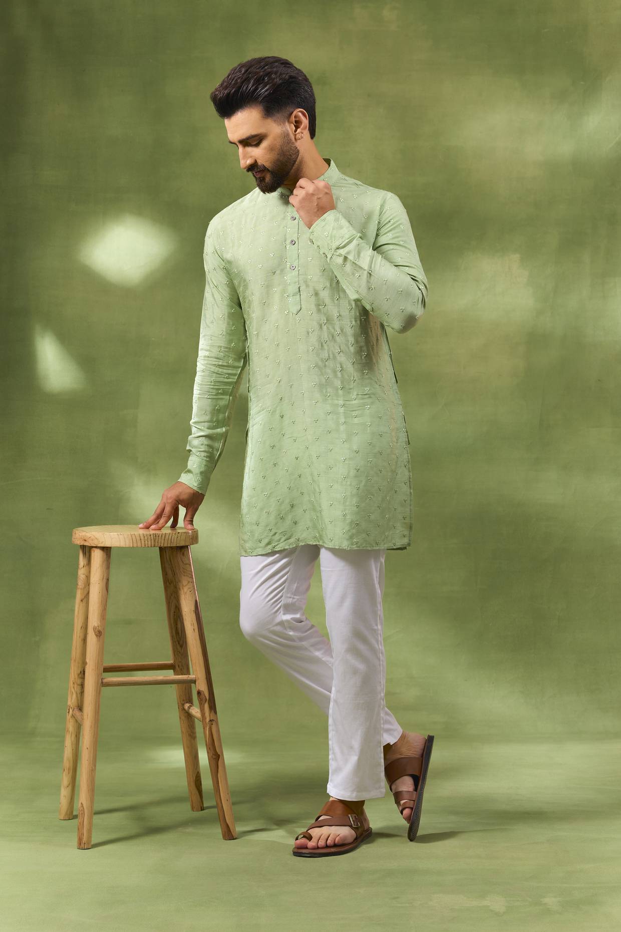 Mint Green Thread Embroidered Kurta Set
