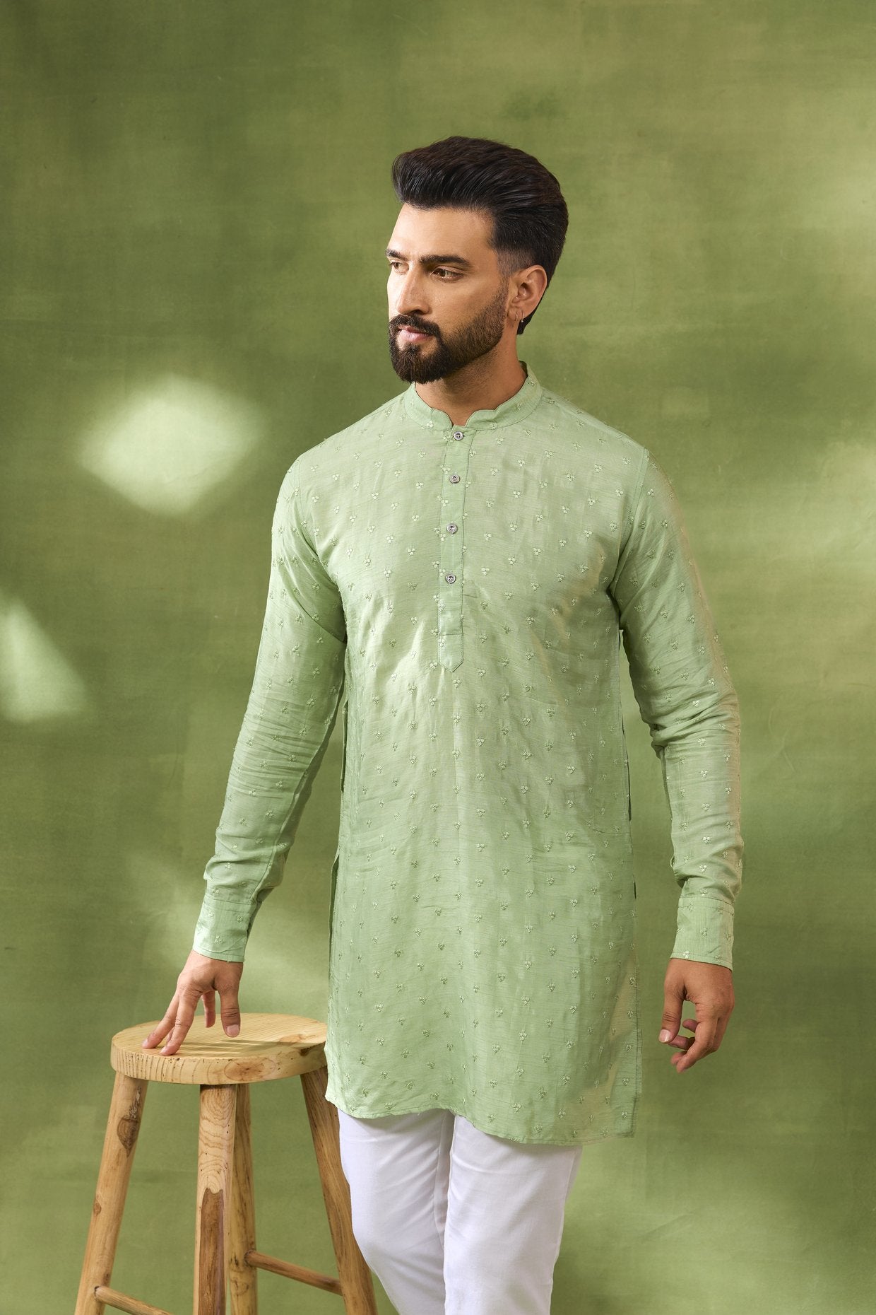 Mint Green Thread Embroidered Kurta Set
