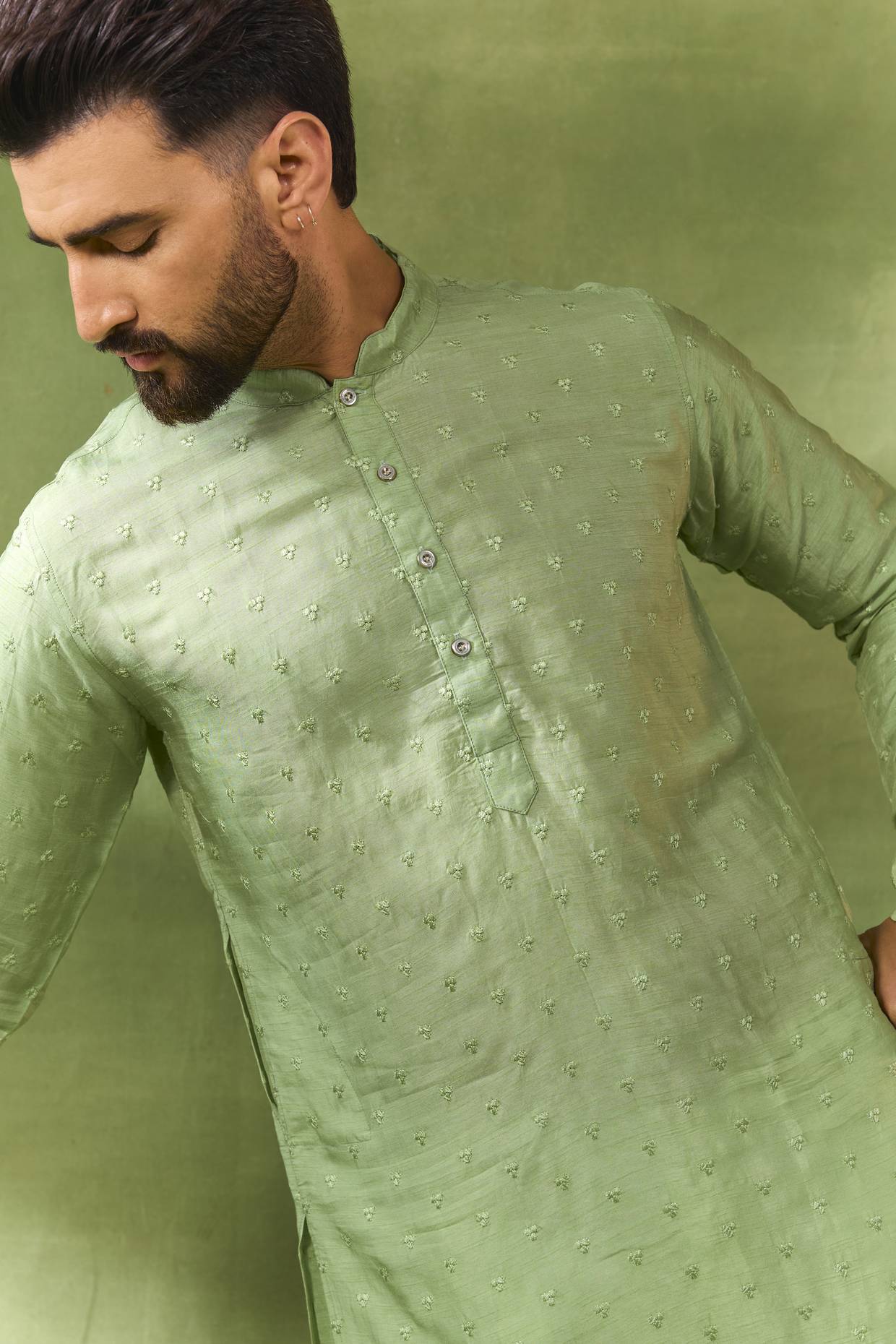 Mint Green Thread Embroidered Kurta Set