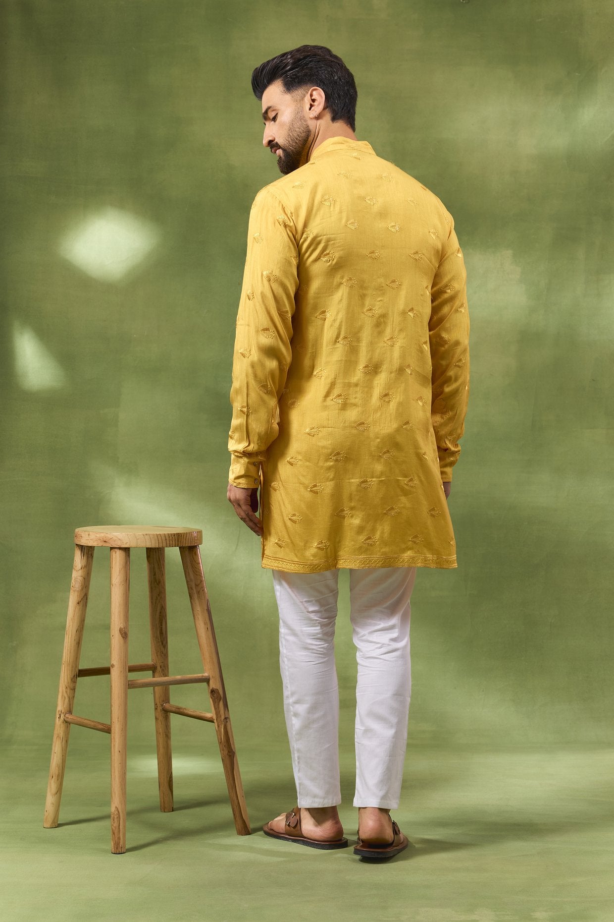Mustard Border Embroidered Kurta Set
