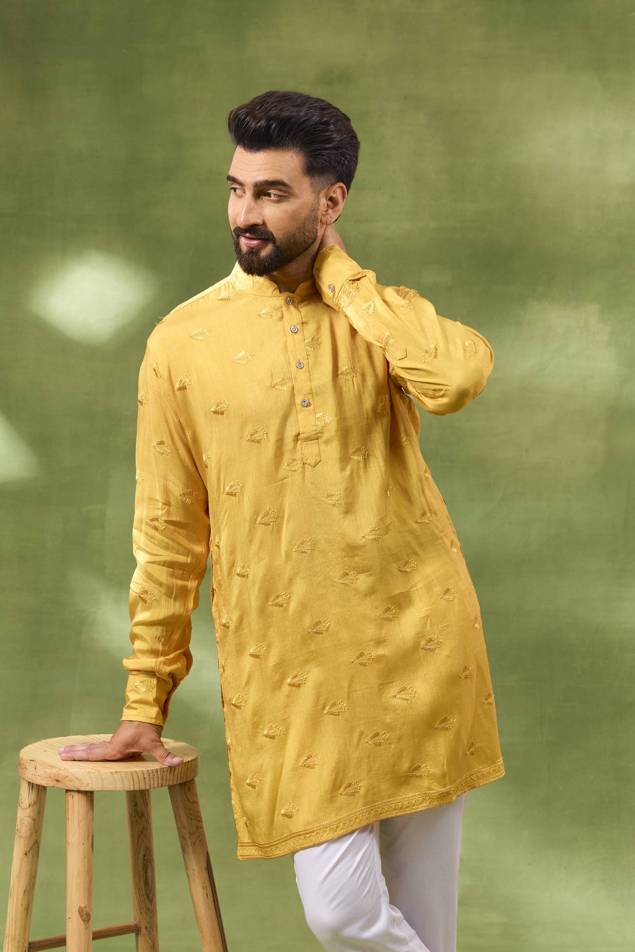 Mustard Border Embroidered Kurta Set