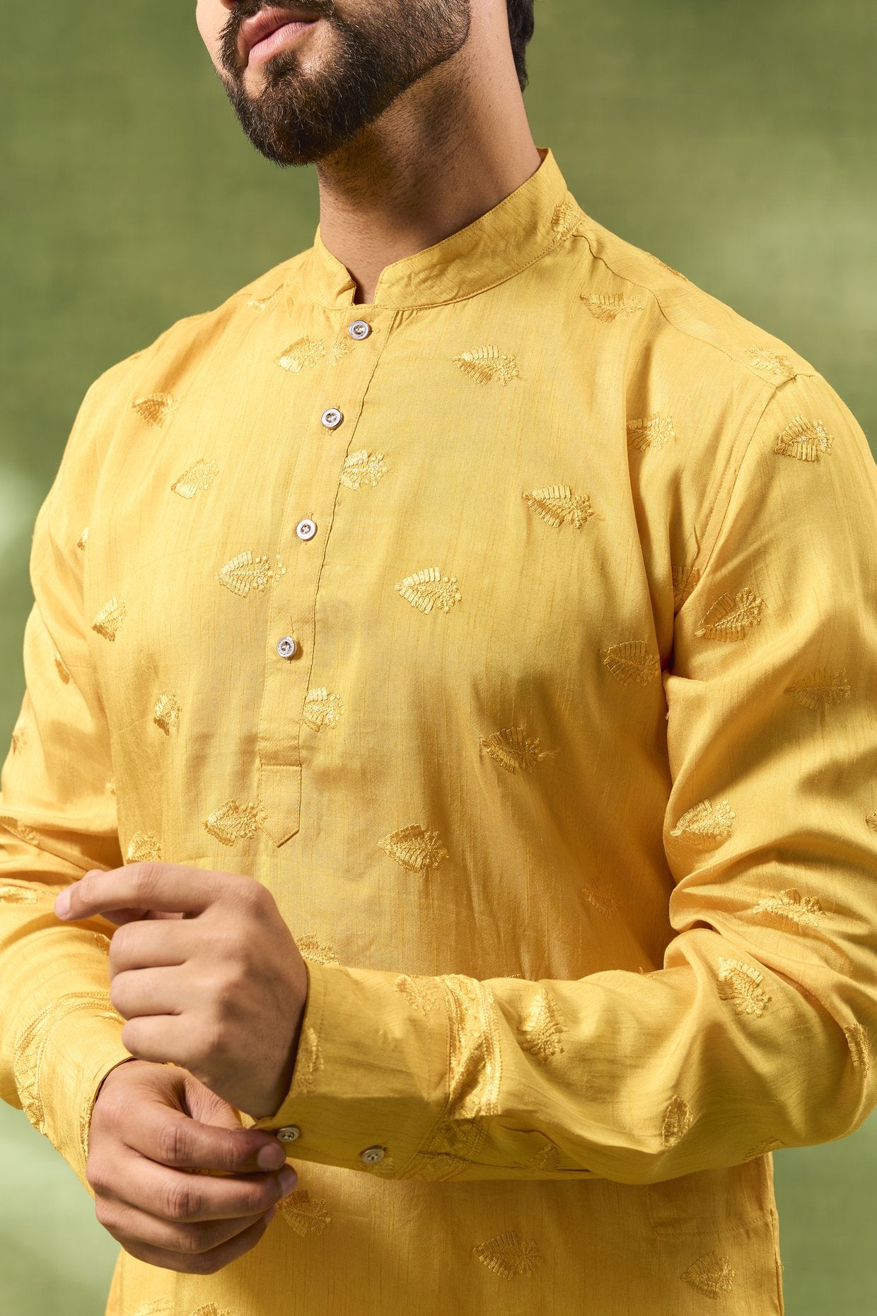 Mustard Border Embroidered Kurta Set