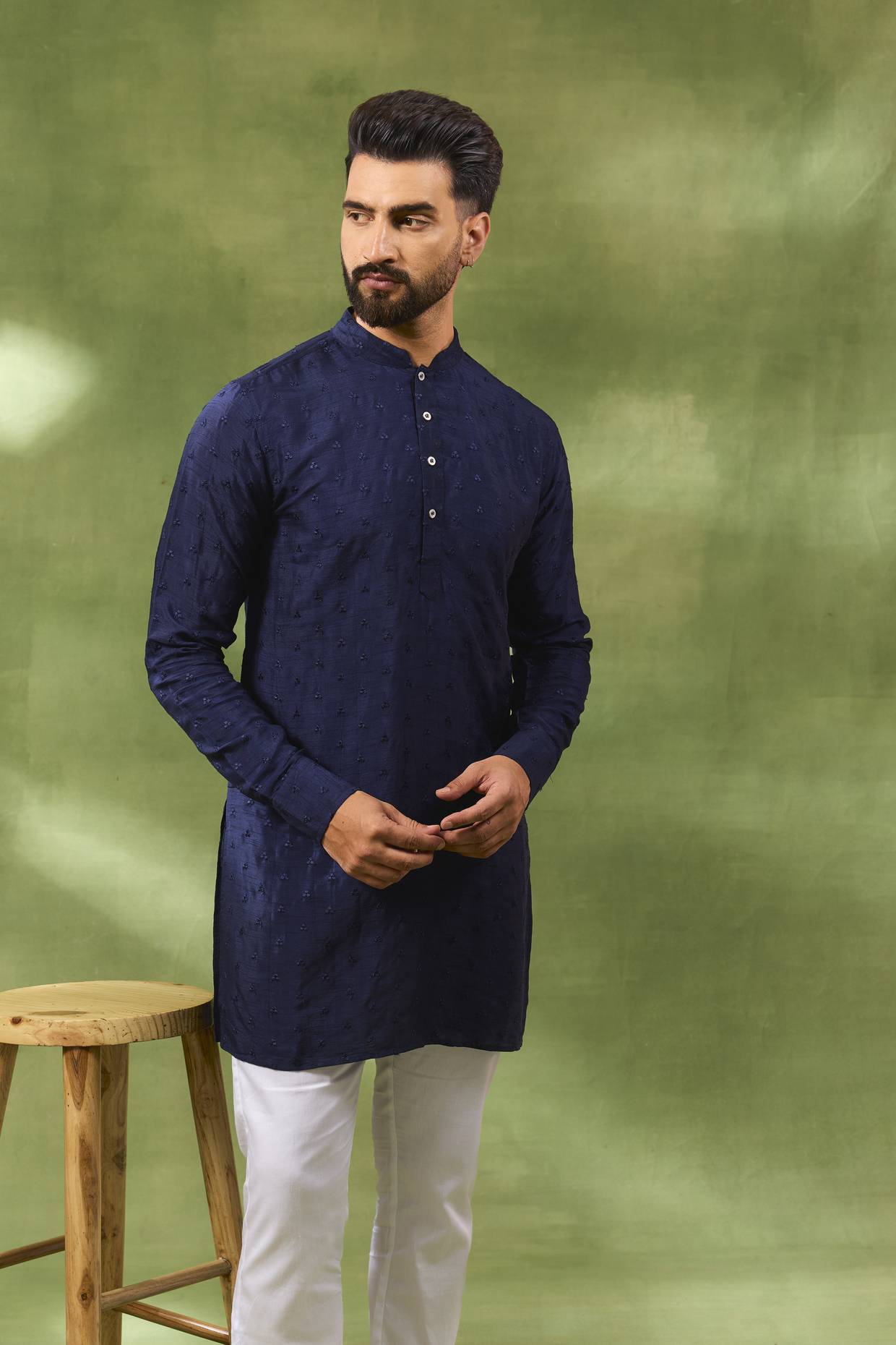 Navy Thread Embroidered Kurta Set