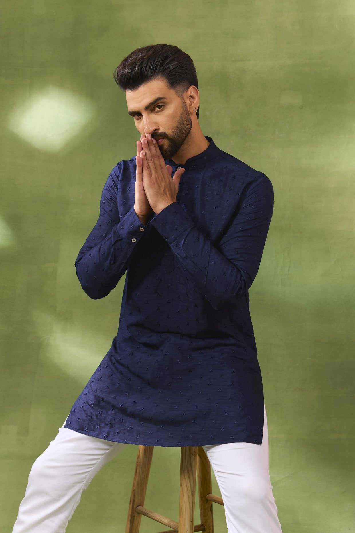 Navy Thread Embroidered Kurta Set