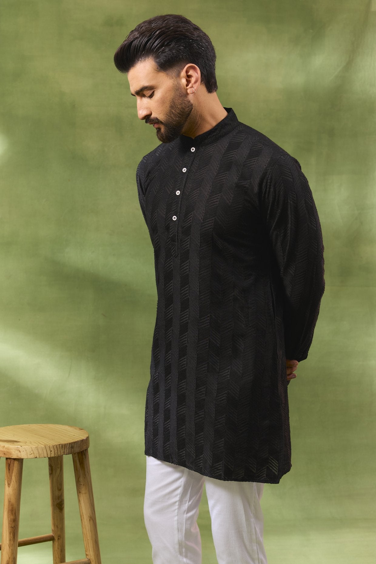 Black Geometric Embroidered Kurta Set