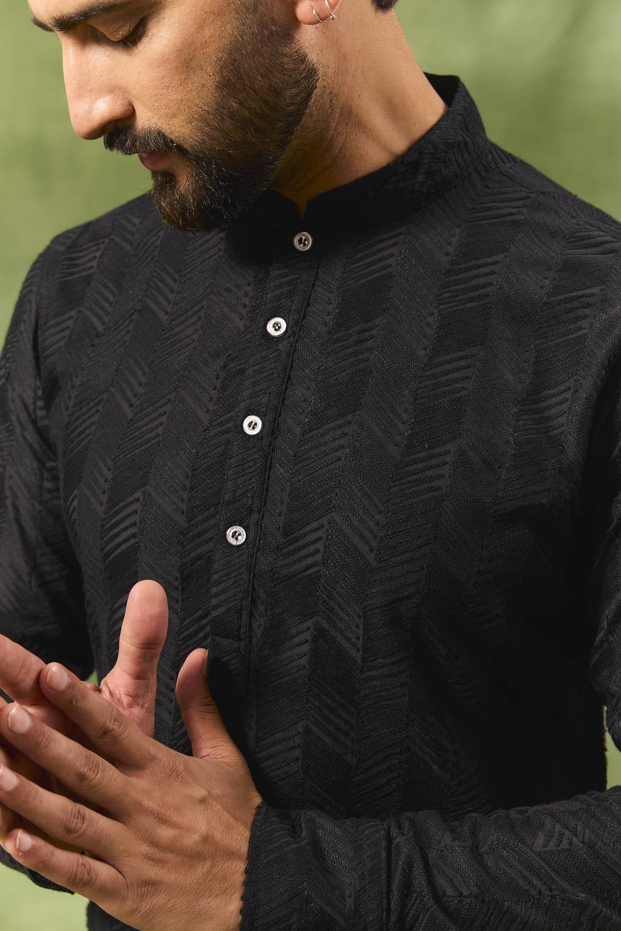 Black Geometric Embroidered Kurta Set