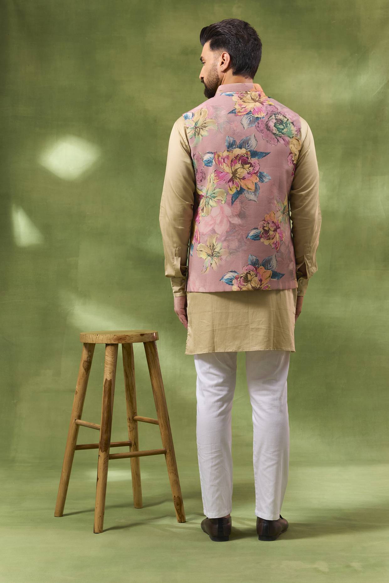 Pink Botanical Print Jacket Kurta Set