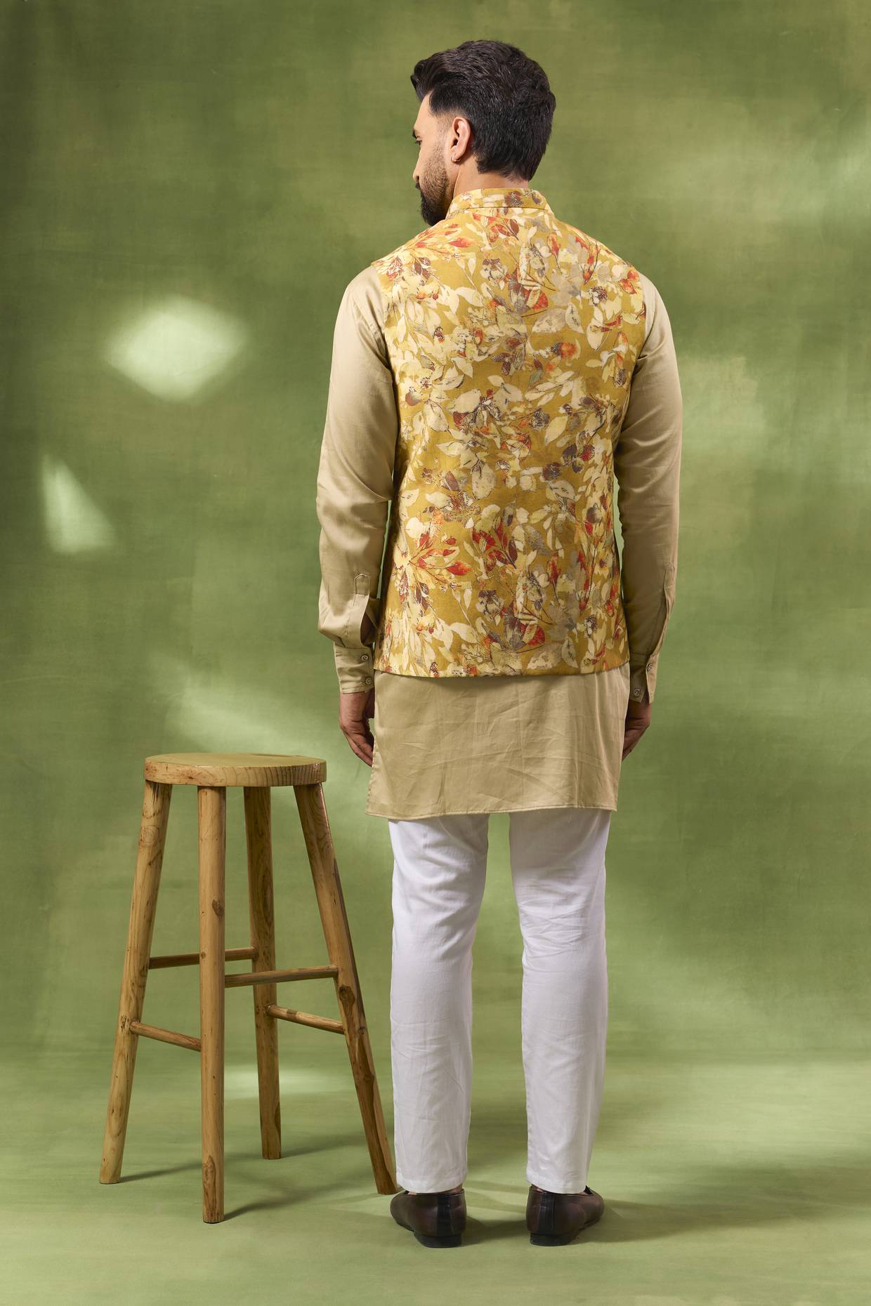 Yellow Botanical Print Jacket Kurta Set