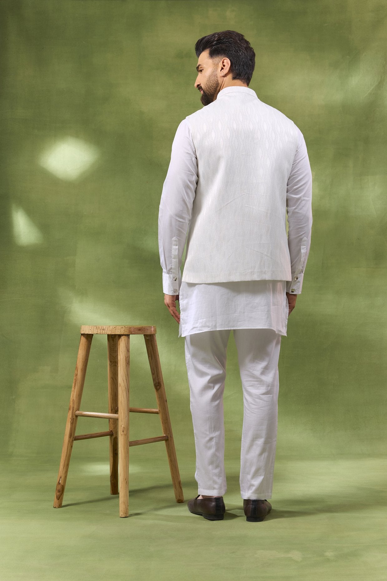 White Jacquard Jacket Kurta Set