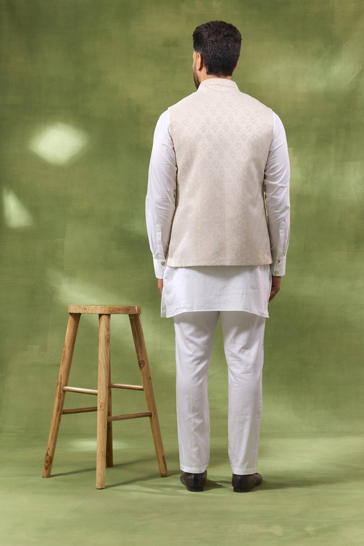 Ivory Jacquard Jacket Kurta Set