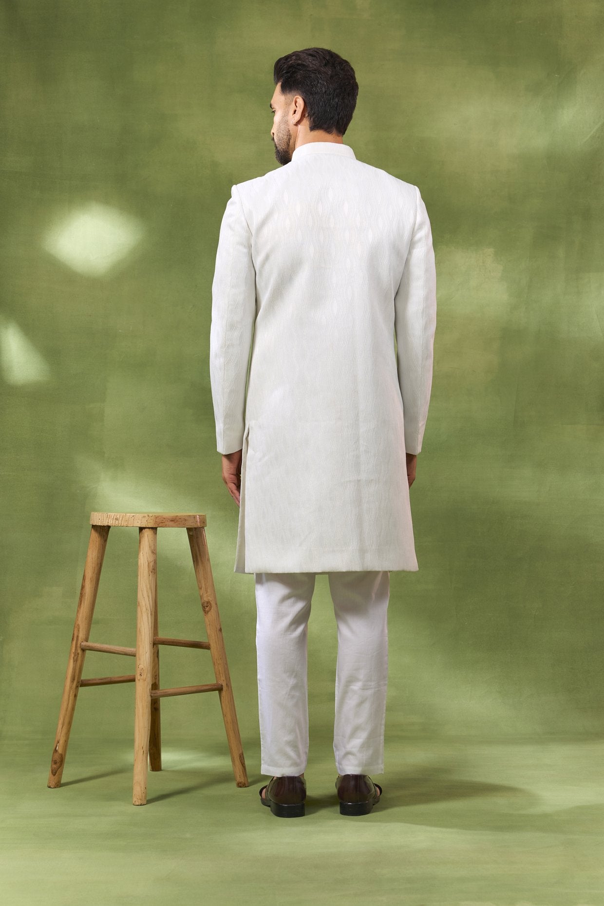 White Jacquard Sherwani Set
