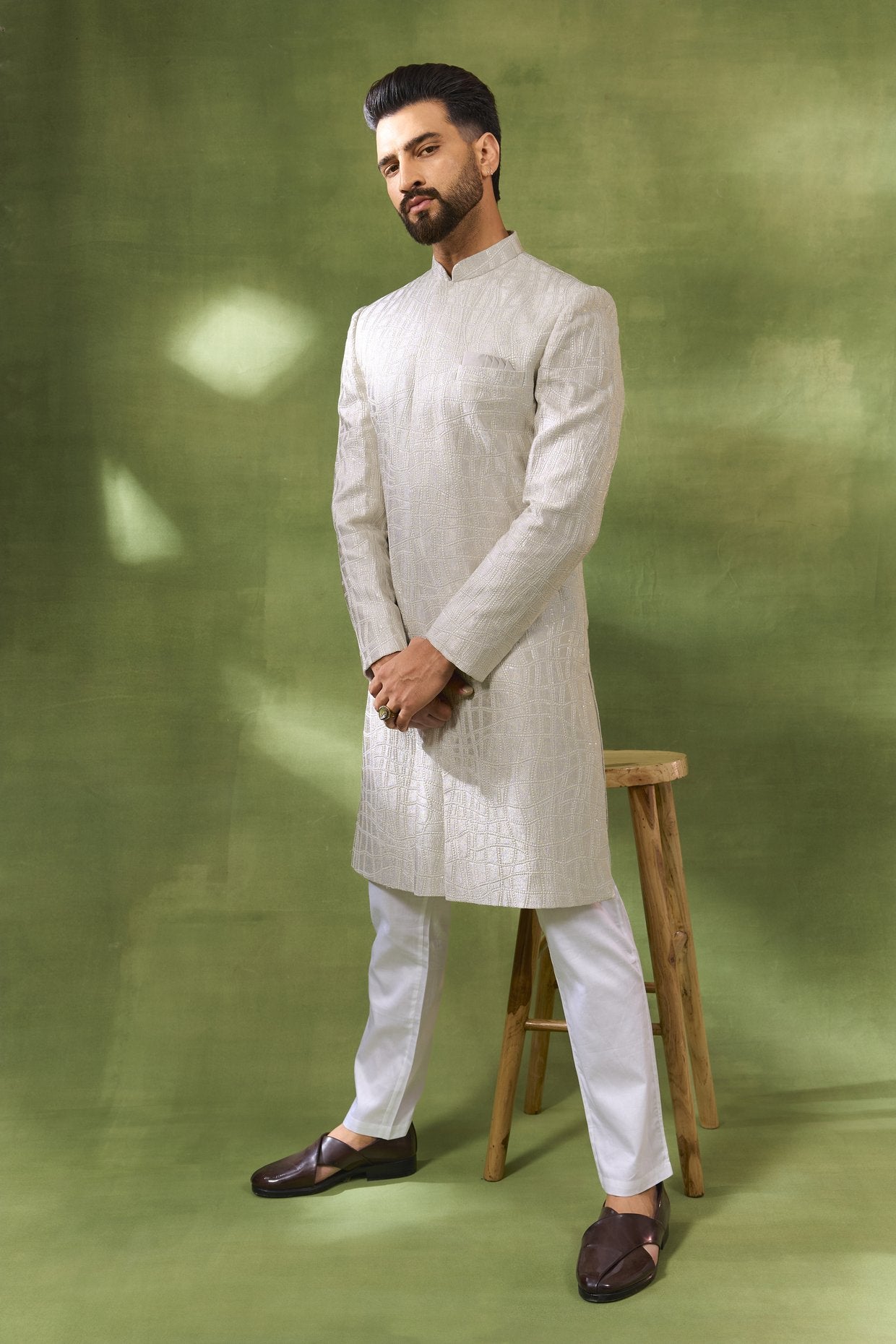 Ivory Heavy Embroidered Sherwani Set