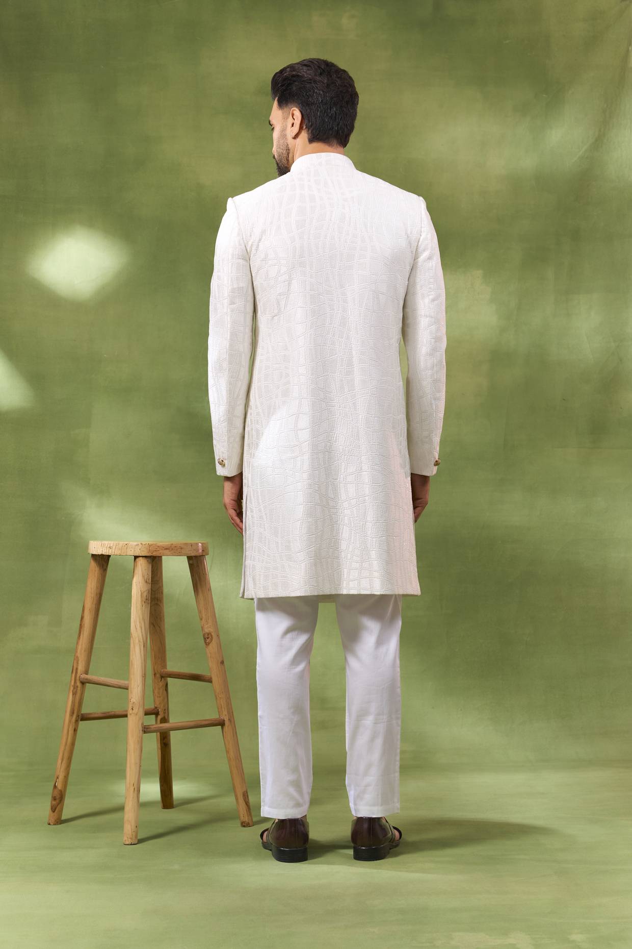 White Large Embroidered Sherwani Set
