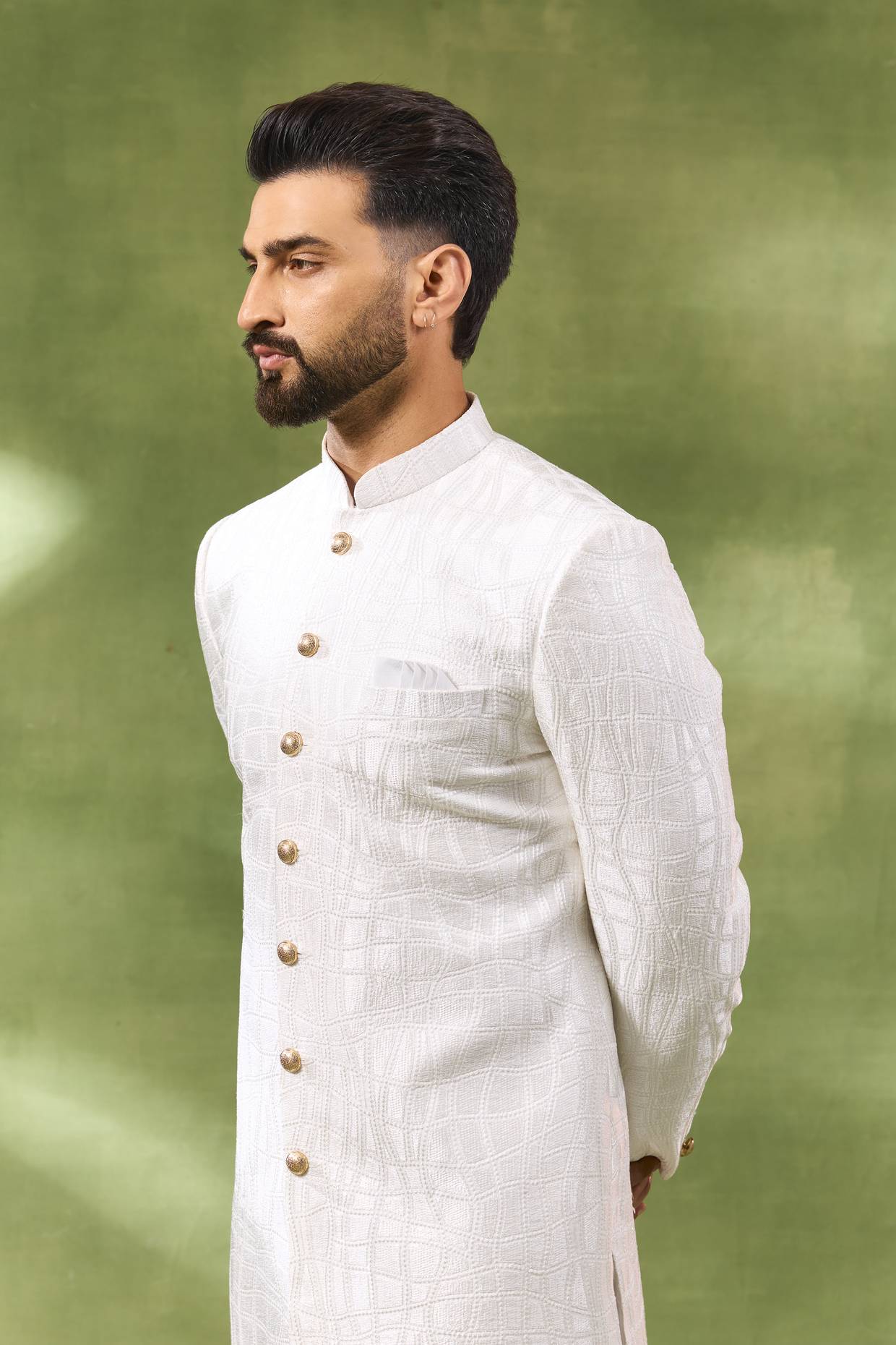 White Large Embroidered Sherwani Set
