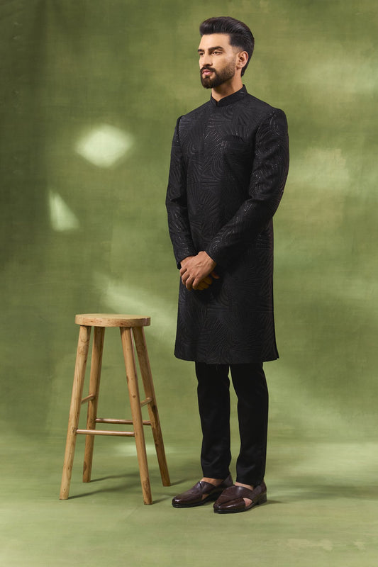 Black Large Embroidered Sherwani Set