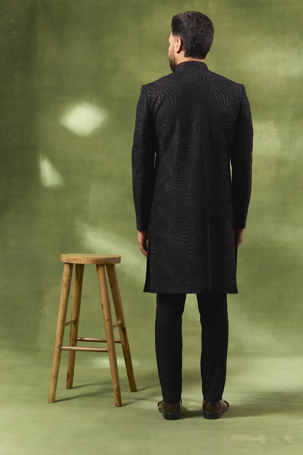 Black Large Embroidered Sherwani Set