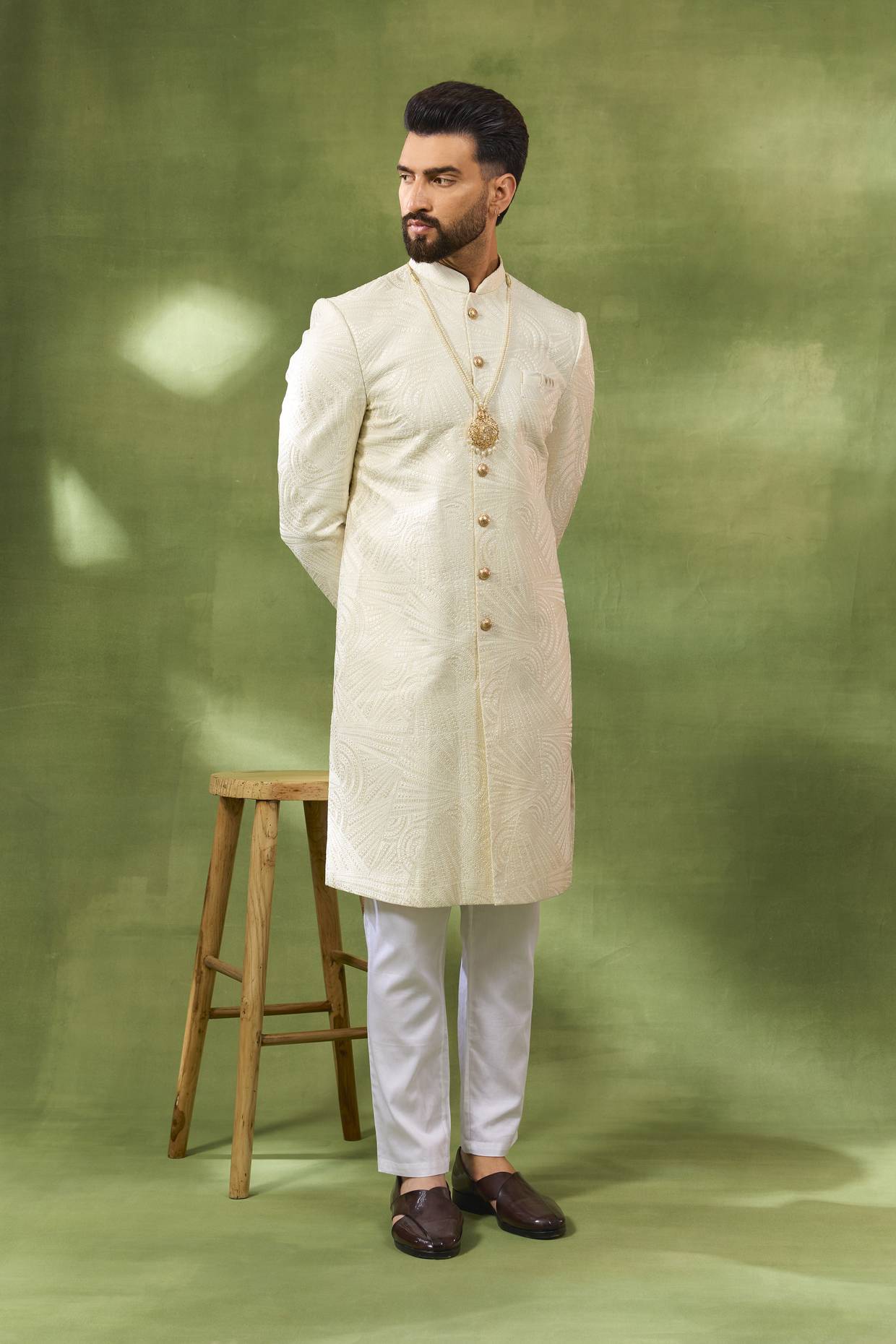 Ivory Box Embroidered Sherwani Set