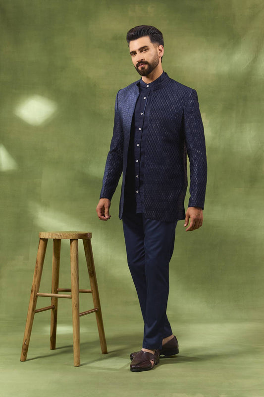 Navy Embellished Indo Western Set