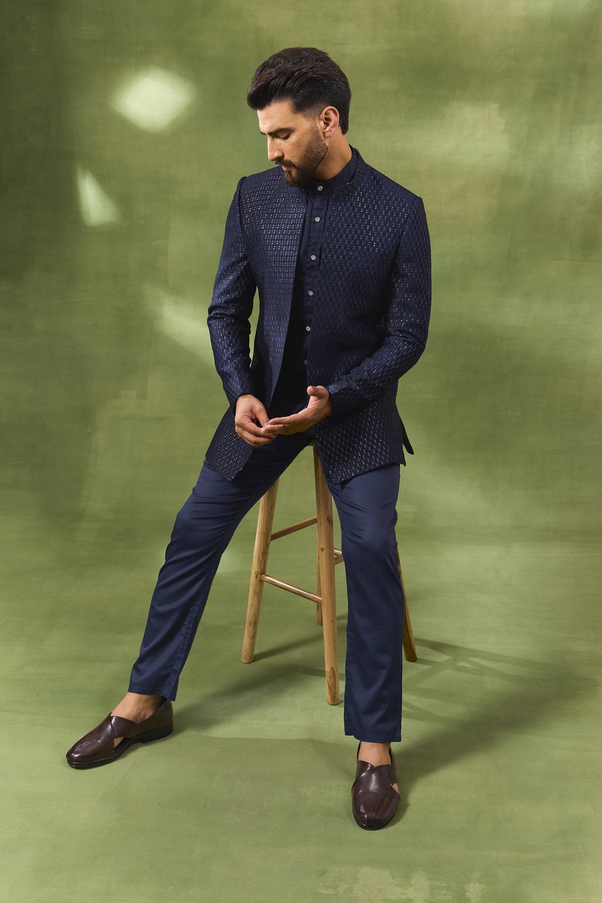 Navy Embellished Indo Western Set