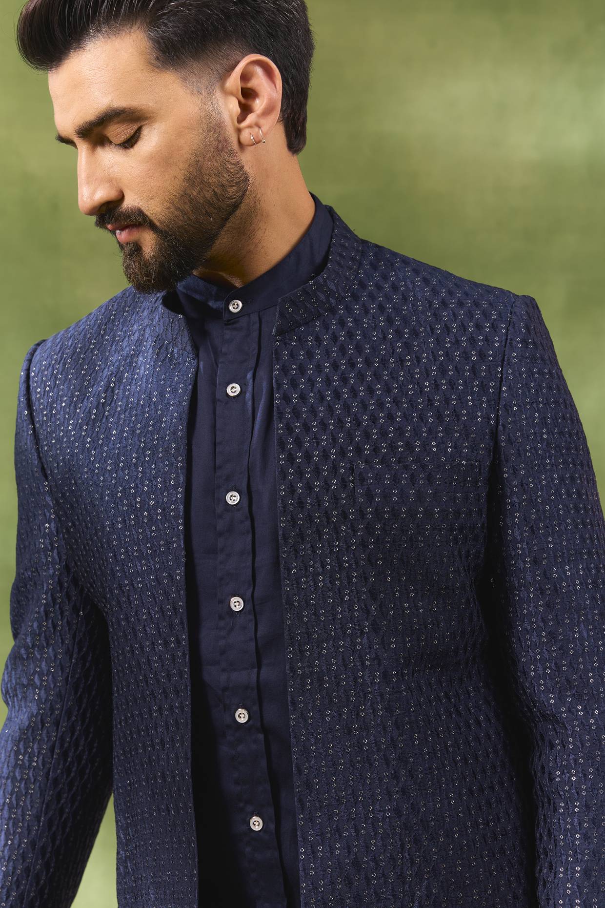 Navy Embellished Indo Western Set