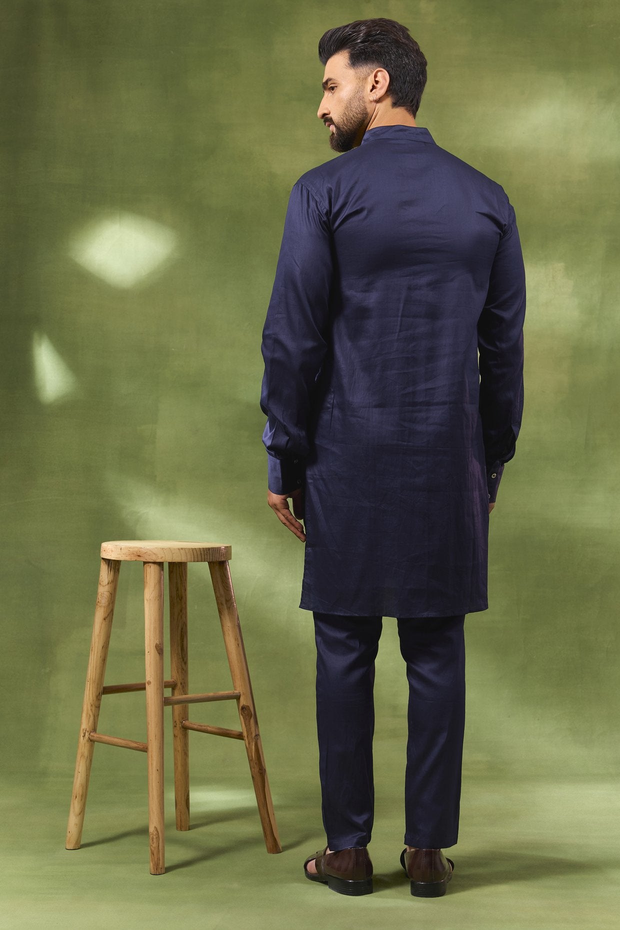 Navy Jacquard Jacket Kurta Set