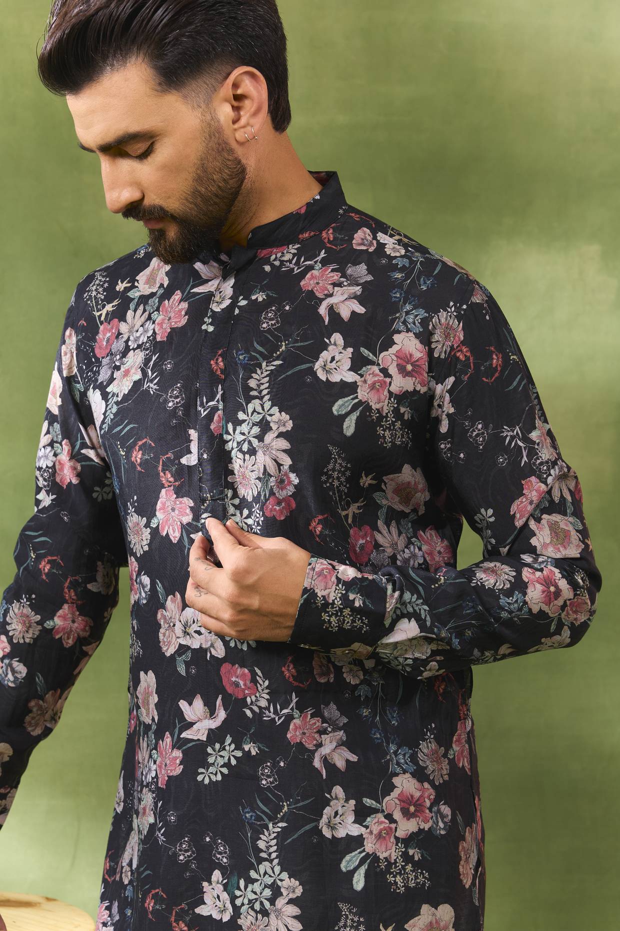 Black Digital Print Kurta Set