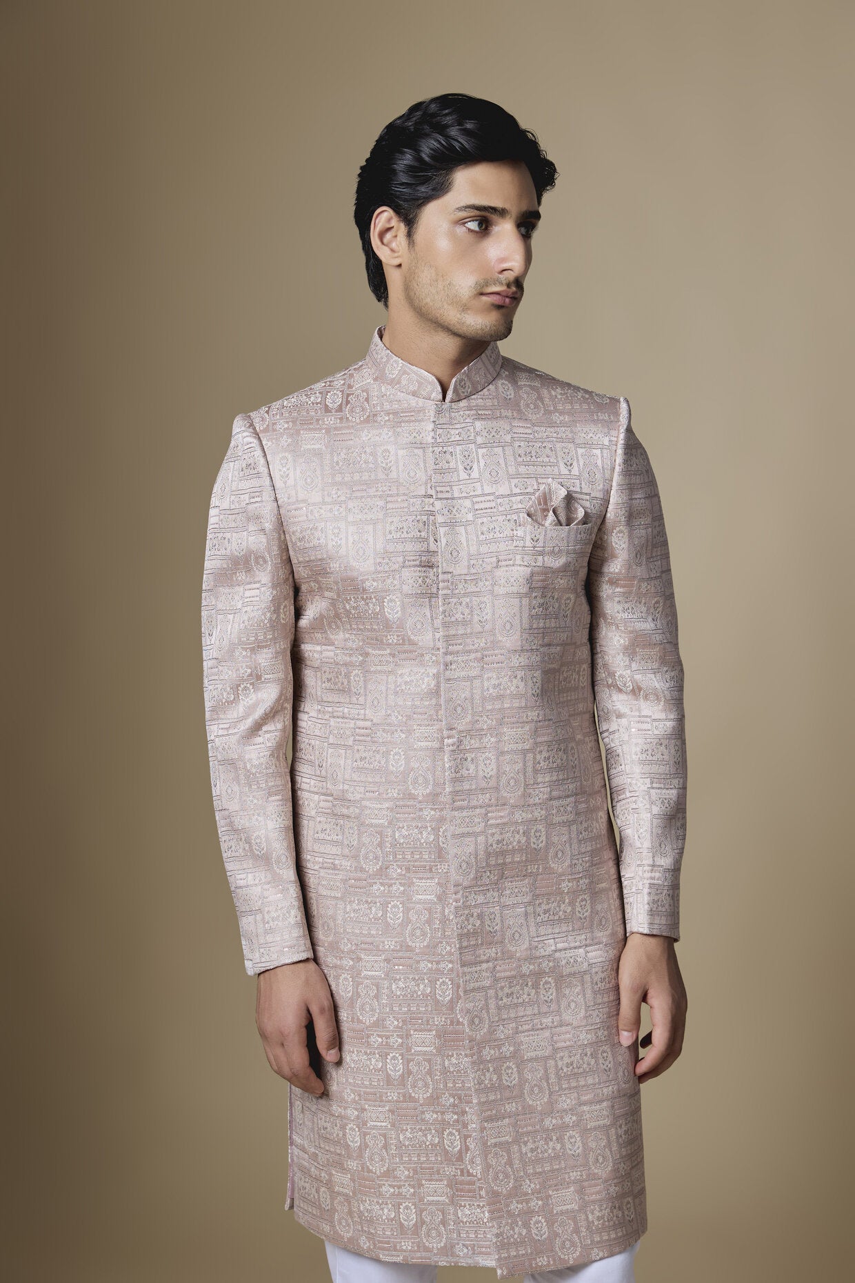 Light Pink Embroidered Sherwani Set