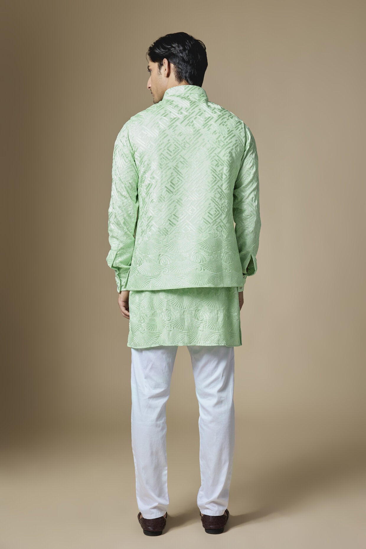 Mint Green Border Embroiderd Jacket Kurta Set