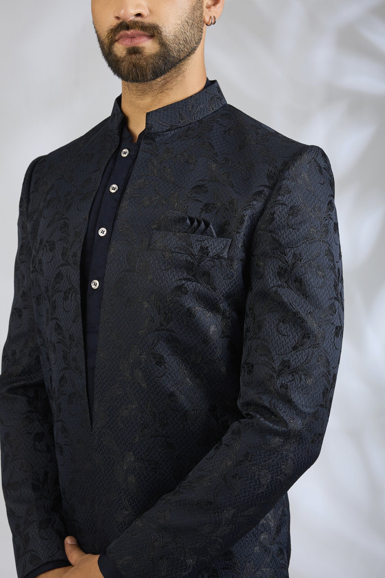 Navy Botanical Embroidered Indowestern Set