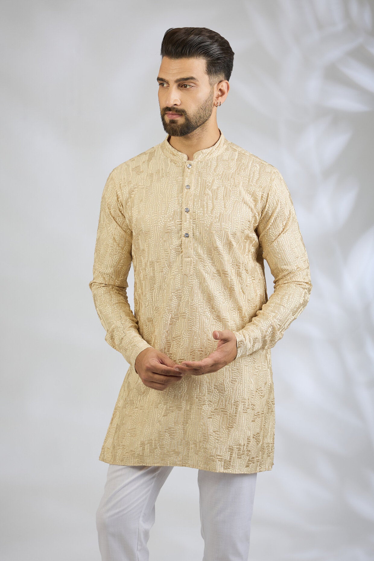 Peach Sequin Embroidered Kurta Set