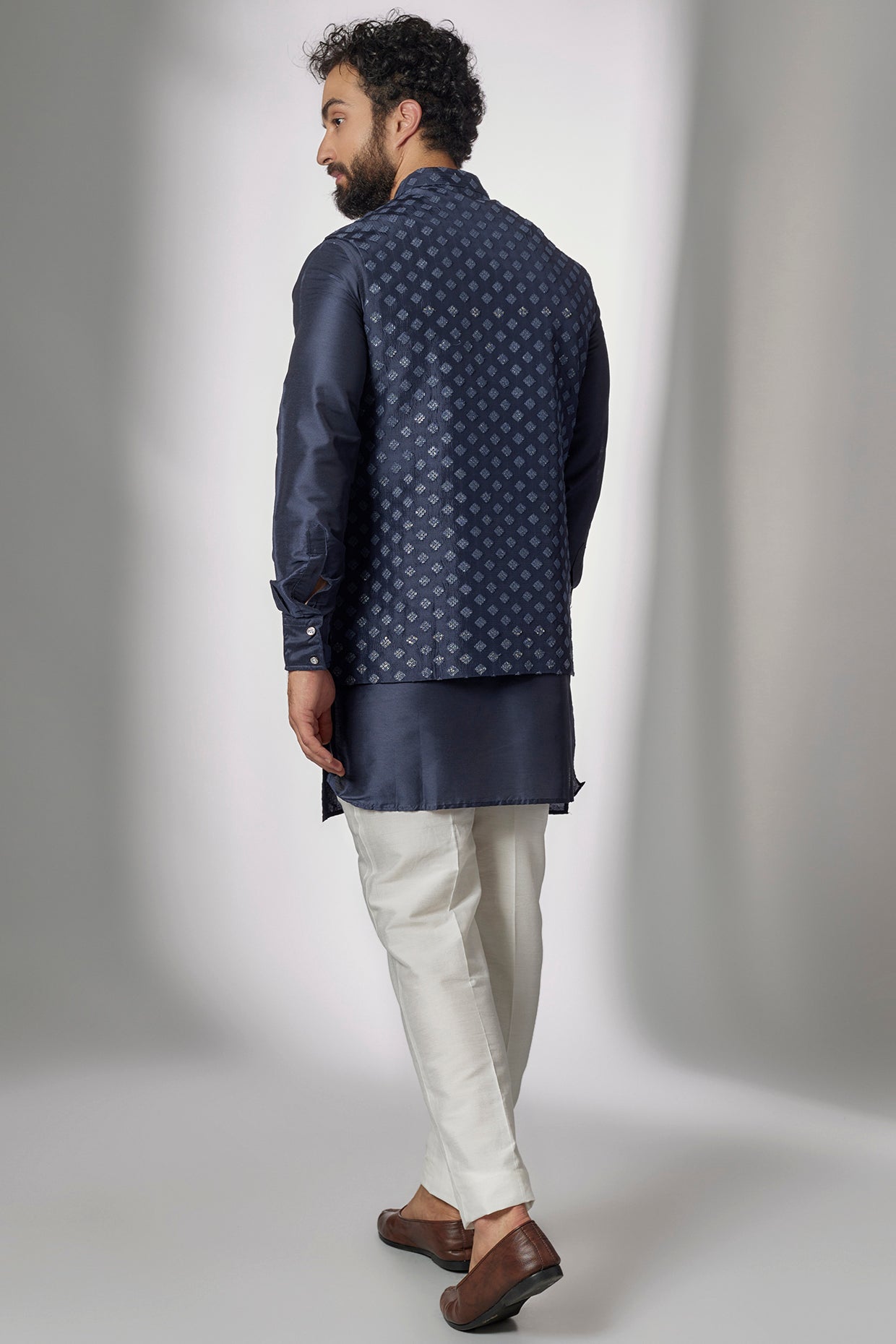 Navy Embroidered Nehru Jacket with Kurta Set - Spring Break