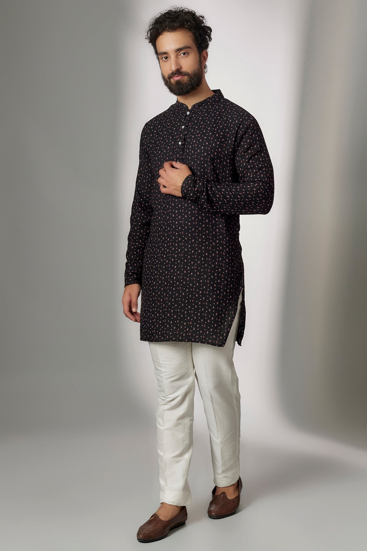 Black Micro Print Kurta Set - Spring Break